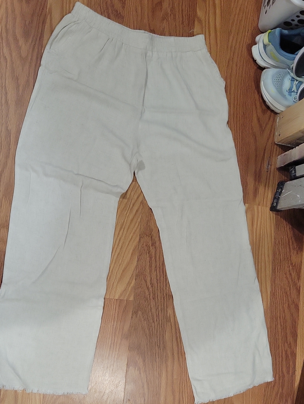 Light Cream Casual Elastic Waist Pants